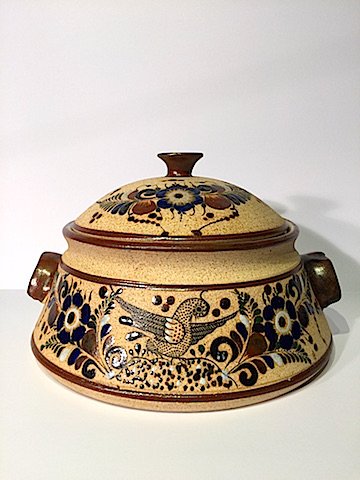 Vintage Mexican Tonala Pottery Large Lidded Bowl (1 of 3)
