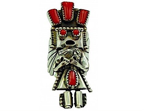 Old Pawn Navajo Sterling Coral Kachina Ring Sz8 (1 of 4)