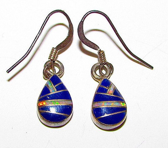 Vintage Native American Zuni Lapis Opal Inlay Dangle (1 of 2)