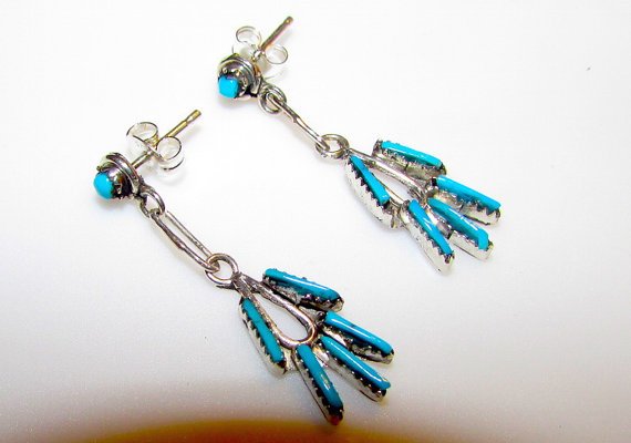Native American Zuni Sterling Silver Turquoise Petit (1 of 2)