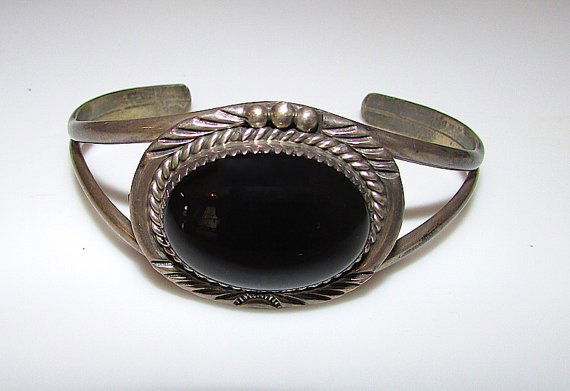 Old Pawn Native American Navajo Sterling Silver Onyx (1 of 2)