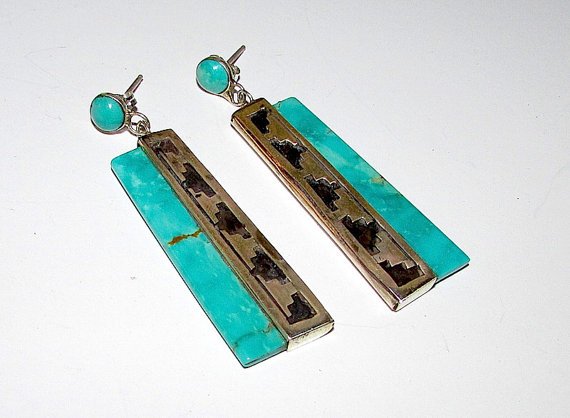 Navajo E Jackson Sterling Turquoise Earrings (1 of 2)