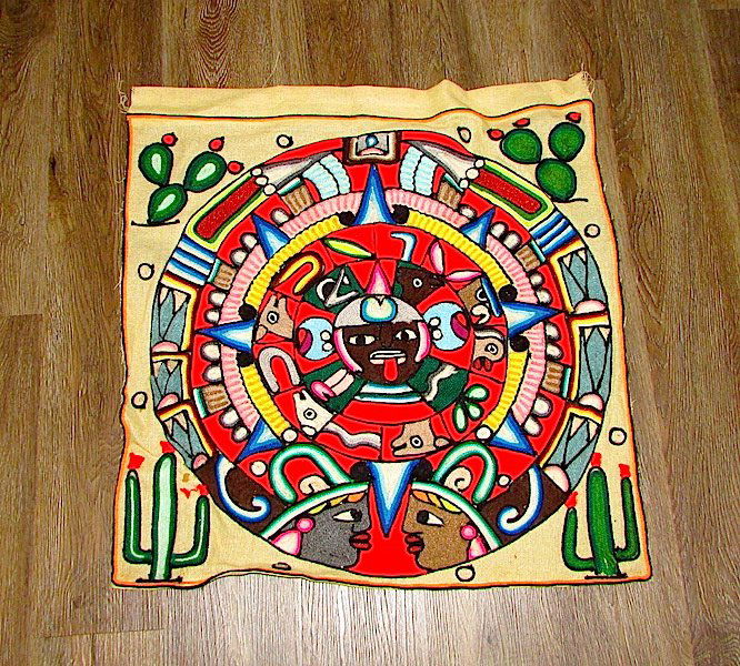 Vintage Mexican Hand Embroidered Tapestry Aztec (1 of 2)