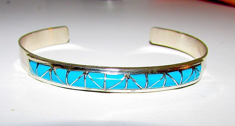 Zuni Sterling Turquoise Inlay Bracelet G Tucson (1 of 2)