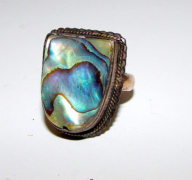 Art Deco Sterling Abalone Shell Statement Ring Sz 6 (1 of 2)