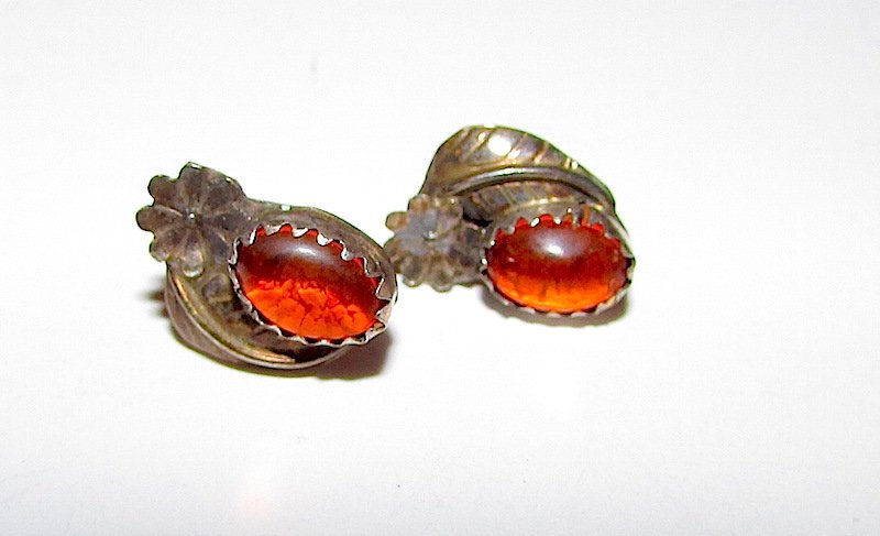 Old Pawn Navajo Sterling Amber Earrings (1 of 1)
