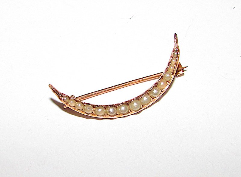 14K Pearl Victorian Crescent Brooch Pin (1 of 1)