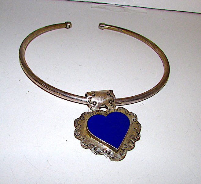 Taxco Mexcian Sterling Lapis Heart Statement Necklace (1 of 2)