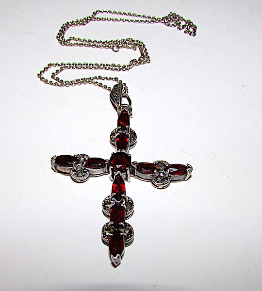 DECO Sterling Garnet Large Cross Necklace (1 of 3)