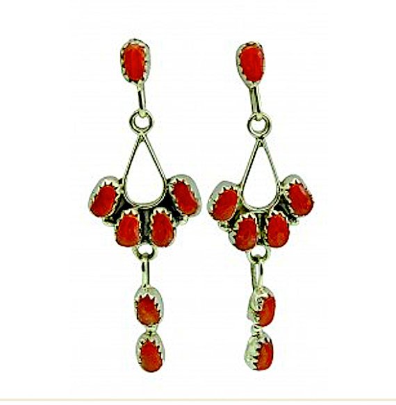 Zuni Sterling Silver Coral Earrings (1 of 1)
