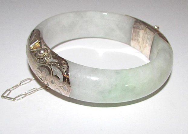 Jade Jadeite Sterling Silver Bangle Bracelet (1 of 1)