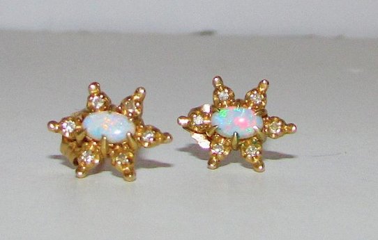 Antique 14K Opal Diamond Earrings (1 of 1)