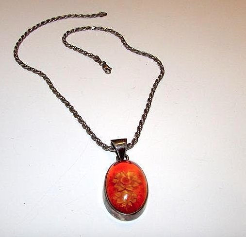 Art Nouveau Sterling 925 Amber Carved Cameo Necklace (1 of 1)