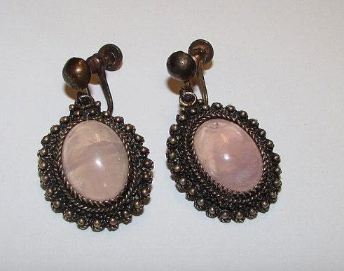 Sterling Silver 925 Vermeil Rose Quartz Earrings (1 of 2)