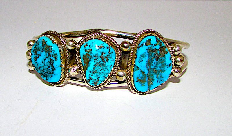 Old Pawn Navajo Sterling Turquoise Cuff Bracelet (1 of 3)