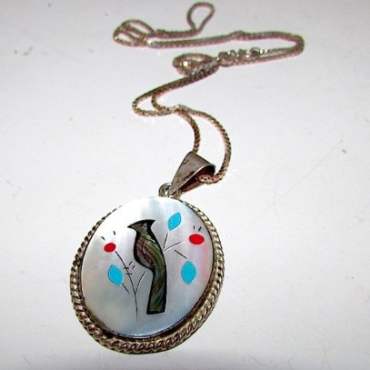 Old Pawn Sterling MOP Turquoise Coral Shell Inlay (1 of 1)