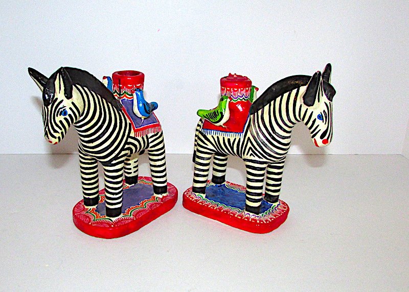 Mexican Pottery Zebra Candleholders Folk Art (1 of 2)