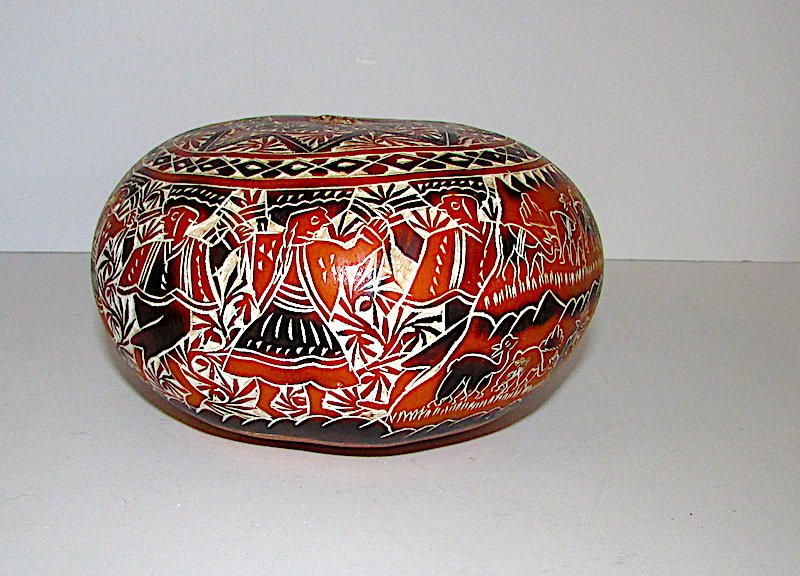 Mexican Pottery Gourd Seed Pot (1 of 2)