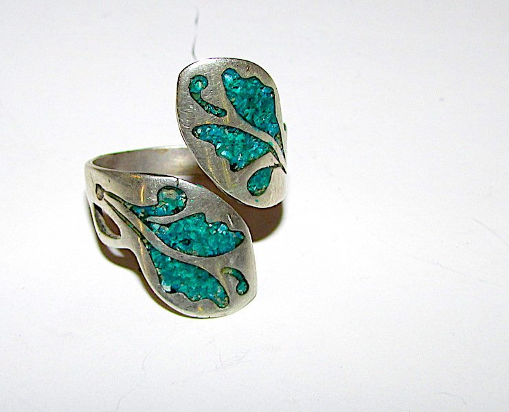 Taxco Sterling Turquoise Eagle Mark Adjustable Ring (1 of 2)