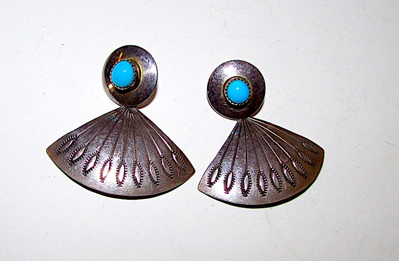 Old Pawn Navajo Sterling Turquoise Earrings (1 of 2)