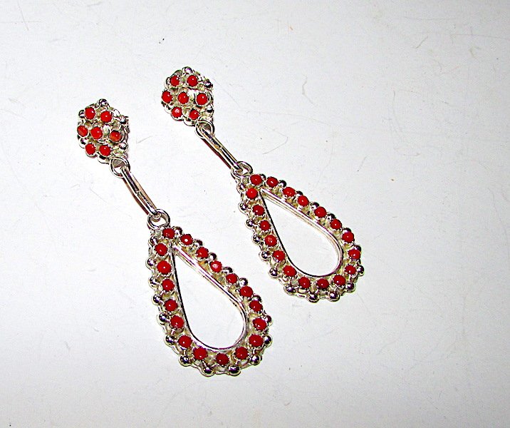 Old Pawn Zuni Sterling Coral Earrings (1 of 2)