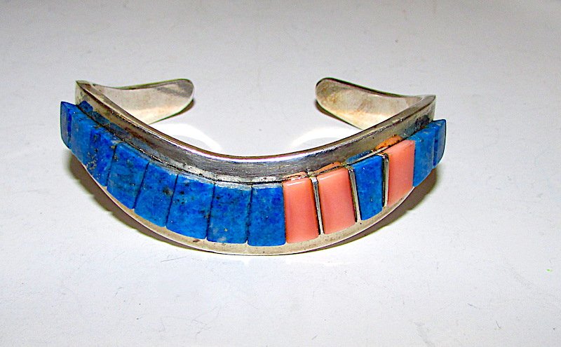 Navajo Sterling Lapis Coral Rick Charley Bracelet (1 of 3)