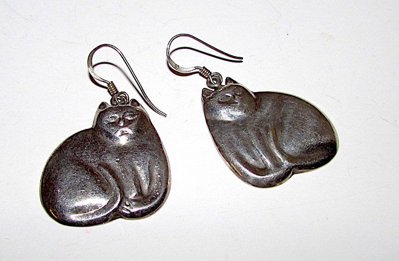 Vintage Mexican Sterling Cat Earrings (1 of 1)