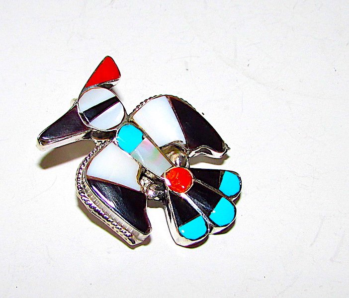 Old Pawn Zuni Sterling Turquoise Inlay Thunderbird (1 of 2)