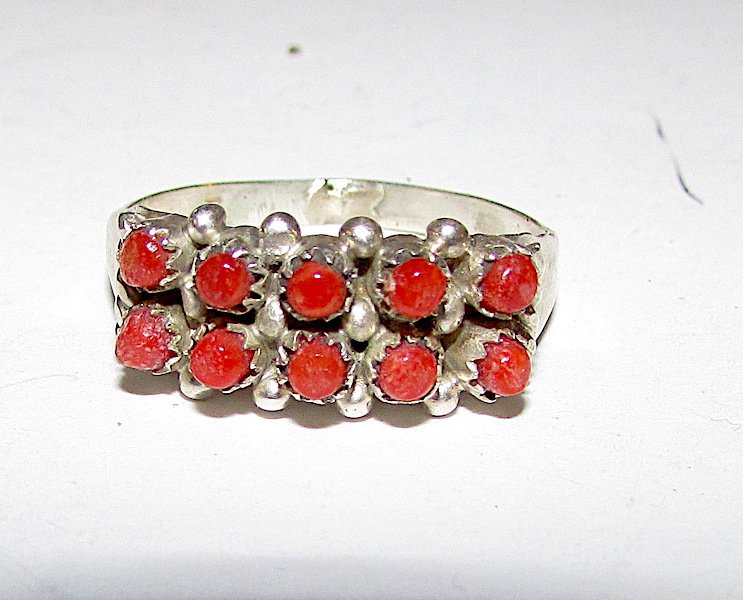 Old Pawn Sterling Coral Zuni Cluster Ring Sz 7 (1 of 1)