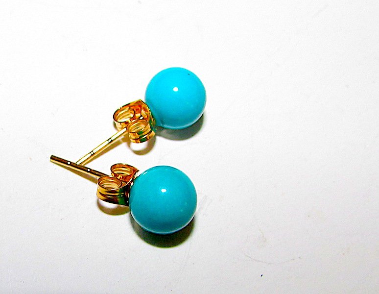 14K Gold Turquoise Post Earrings Estate (1 of 1)