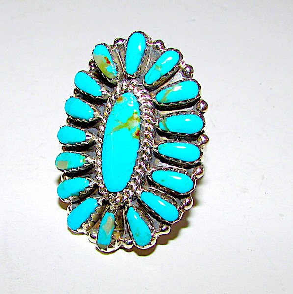 Zuni Sterling Turquoise Statement Ring Sz 7.5 (1 of 2)
