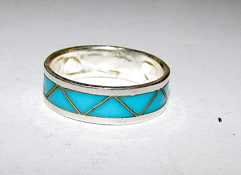 Old Pawn Zuni Sterling Turquoise Inlay Ring Sz 9.5 (1 of 1)