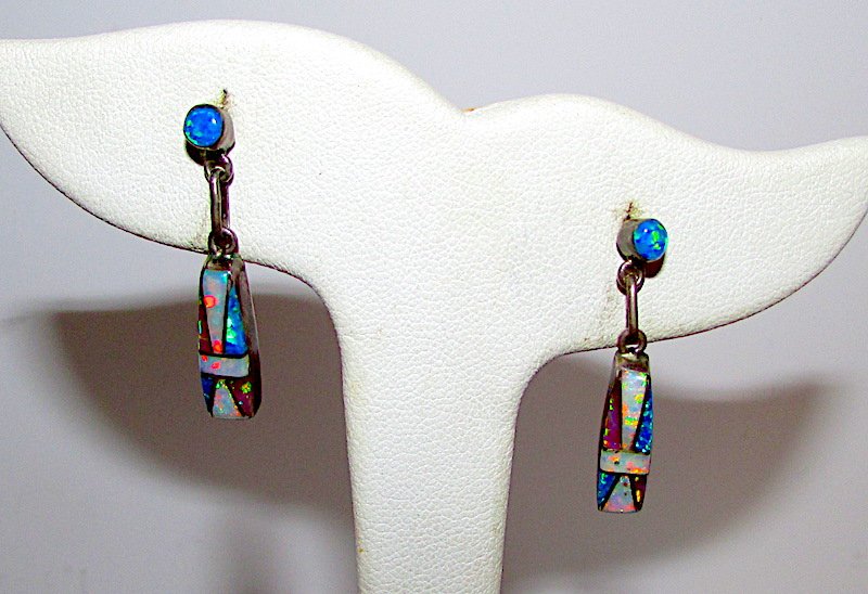 Zuni D Lucio Sterling Opal Inlay Earrings (1 of 2)