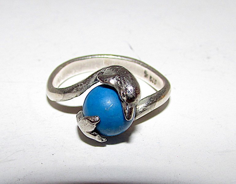 Art Nouveau Sterling Silver 925 Lapis Dolphin Ring Sz 7 (1 of 1)