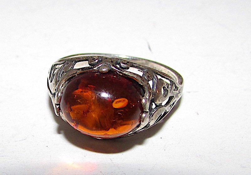 Art Nouveau Sterling Silver 925 Amber Ring Sz 5.5 (1 of 2)