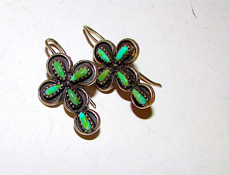 Vintage Southwestern Sterling Turquoise Cross Earrings: Vintage Southwestern Sterling Turquoise Cross Earrings. Measure about 1" long and marked silver. Fab pieces to add to any jewelry collection