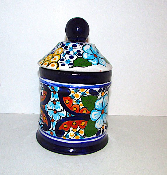 Vintage Mexican Talavera Pottery Lidded Canister (1 of 3)