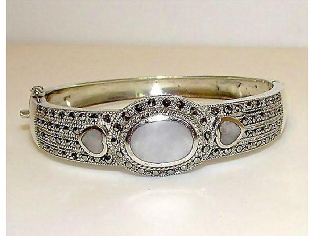 Sterling Silver 925 Marcasites Mother Of Pearl Bangle (1 of 2)