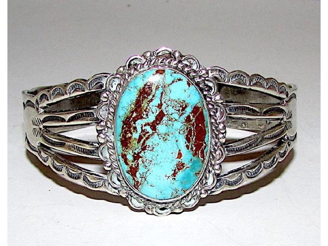 Old Pawn Navajo Coin Silver Dry Creek Mine Turquoise (1 of 4)