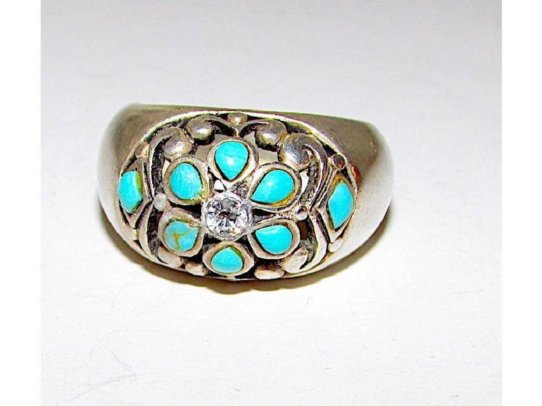 Art Nouveau Sterling Silver 925 Turquoise White Topaz (1 of 3)