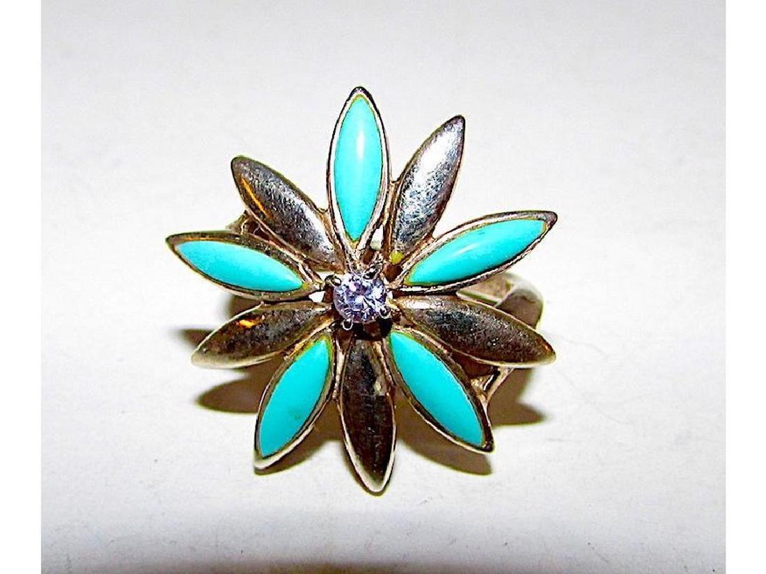 Art Nouveau Sterling Silver 925 Turquoise Floral (1 of 2)