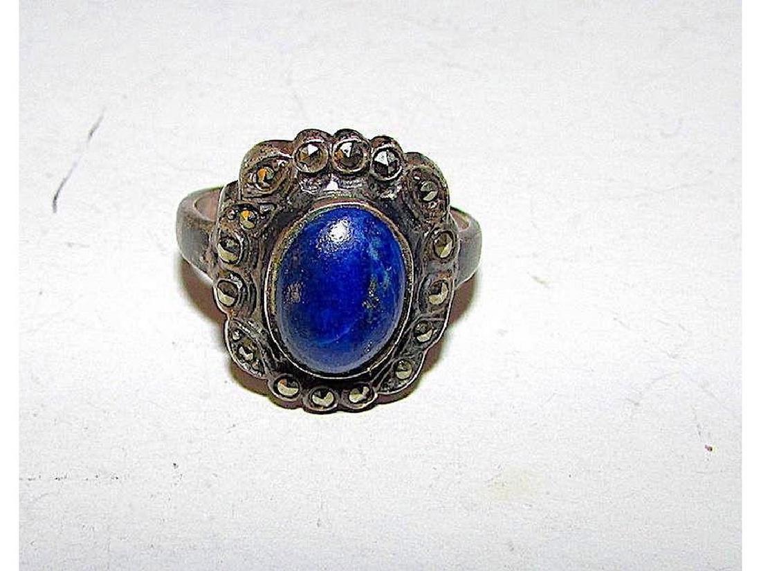 Art Deco Sterling Silver Marcasites Lapis Lazuli (1 of 3)