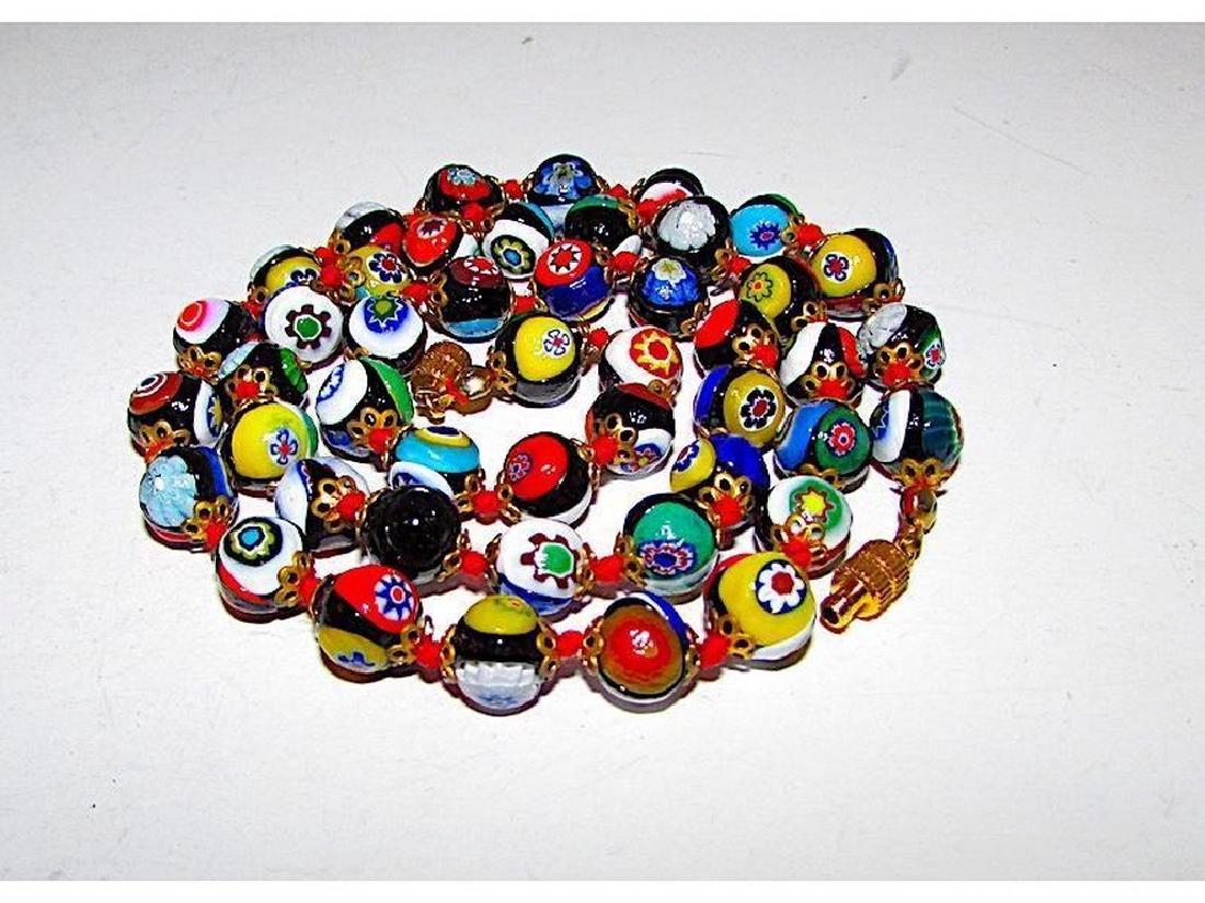 Vintage Italian Millifiore Glass Beaded Necklace 9mm (1 of 3)