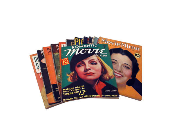 Lot of 13 Movie Magazines.: Featuring covers of Greta Garbo and Kay Francis, John Crawford and Claudette Colbert. Including July 1934 issue of Romantic Movie Stories, Aug. 1932, Nov. 1933, Dec. 1936 and April 1937 issues of Movi