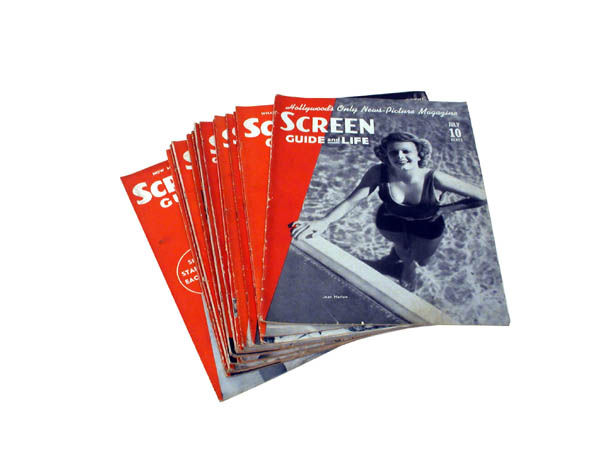 Lot of 16 Screen Guides.: Featuring covers with Jean Harlow, John Crawford, Myrna Loy, Joan Blondell and Carole Lombard. Publishing dates 1936 through 1939 nonconsecutive. Size: 10 1/2" x 13 1/2". Cond.: Good to very good over