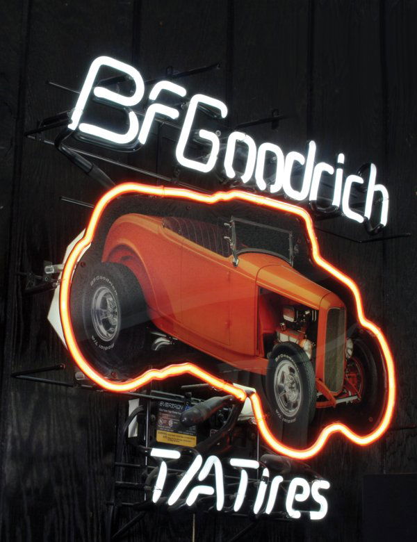 BF Goodrich Neon 1932 Ford Light.: Neon with fiberglass insert. Size: 28" wide. Cond.: Excellent to near mint in working condition.