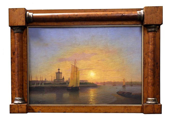 FRAMED OIL PAINTING ON BOARD OF SAILBOATS (1 of 6)