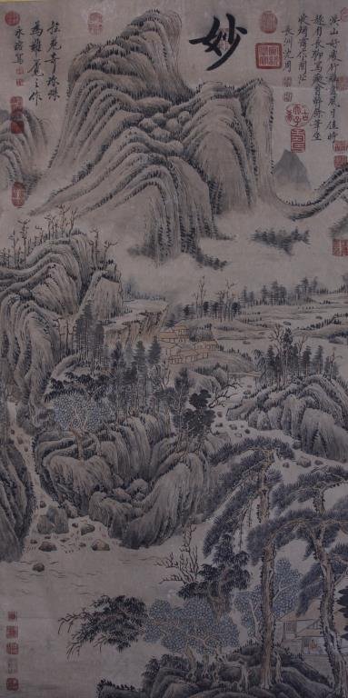 CHINESE SCROLL PAINTING OF LANDSCAPE WITH DWELLING (1 of 5)