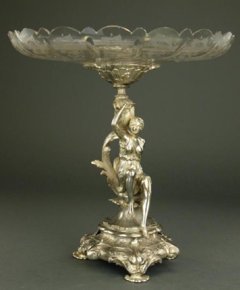 SILVER PLATED CENTERPIECE WITH CUT GLASS BOWL (1 of 3)