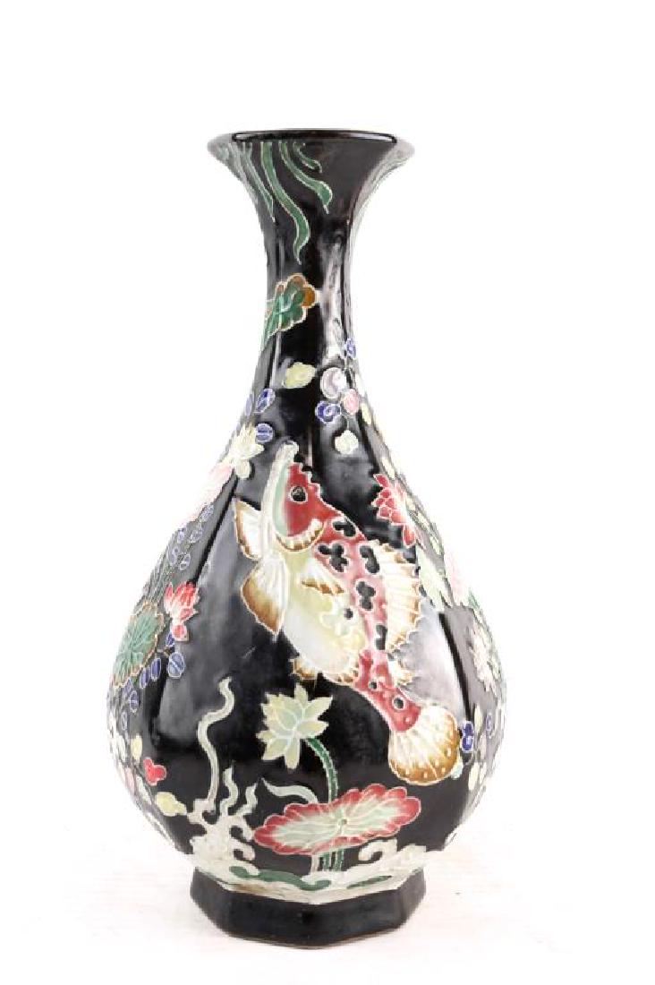 CHINESE BLACK GLAZED PEAR SHAPED VASE (1 of 2)